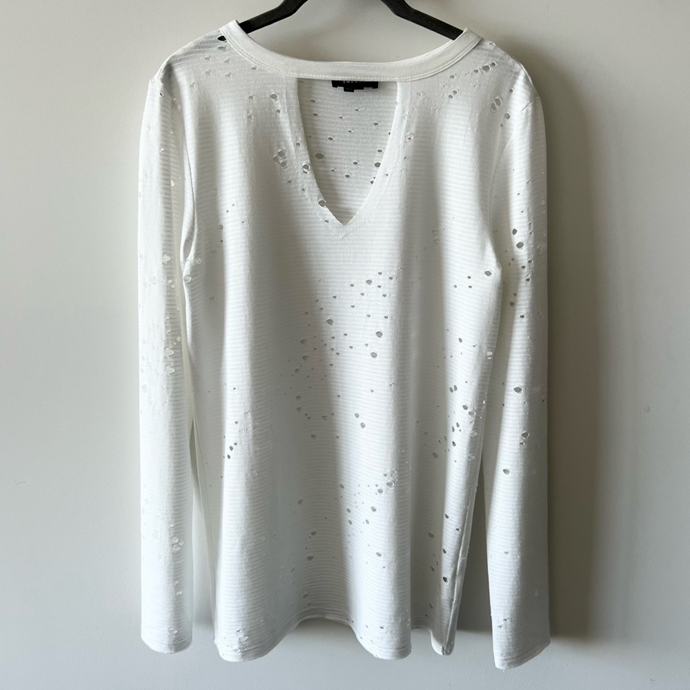 Twenty Montreal Holy Long Sleeves White Cut Out Neckline Distressed B